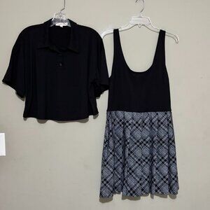 2pc Kingston Black Plaid Skater Dress & Cropped Short Sleeve Top Set – NWT